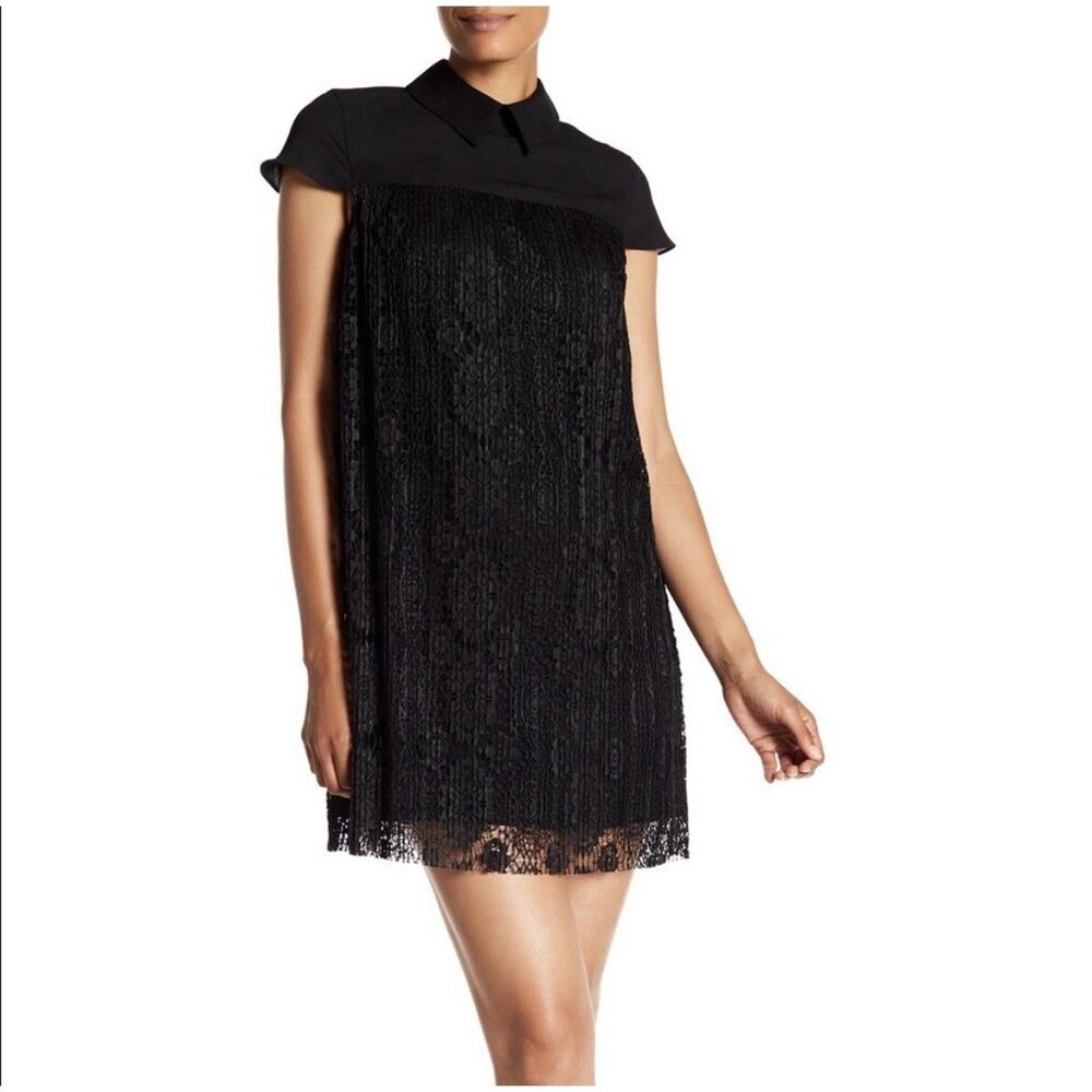 Nanette Lepore Collared Lace overlay A-line Dress Black Sz.8